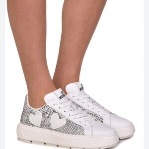 Love Moschino White Platform Sneakers with Heart Stud Detail